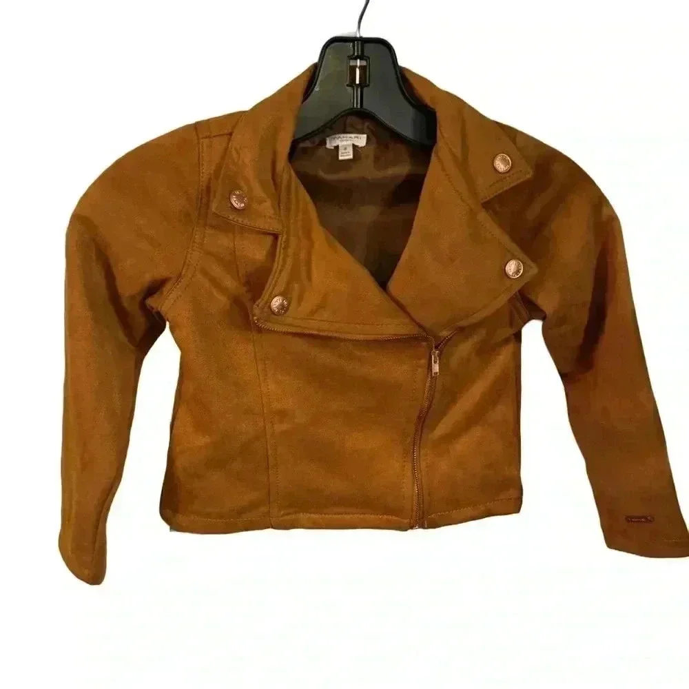 Tahari girls faux suede moto jacket. Brown size 6. Excellent condition
